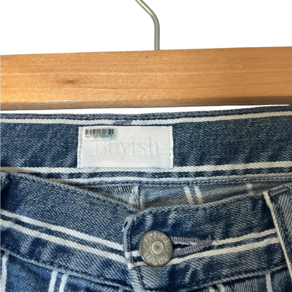 Boyish By Her The Mikey High Rise Wide Leg Frayed Distress Pin Striped Size 28 - Picture 4 of 7